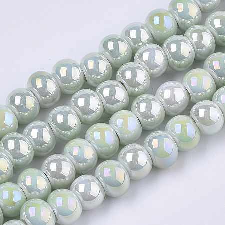 Electroplate Porcelain Beads, Handmade Bright Glazed Porcelain, AB Color Plated, Round, Aquamarine, 7x6mm, Hole: 2.5mm, 26.38 inches~27.16 inches(67~69cm); about 120~121pcs/Strand