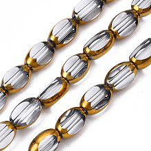 Honeyhandy Electroplate Glass Beads Strands, Edge Plated, Oval, Clear, 7x4.5x4mm, Hole: 0.8mm, about 50pcs/strand, 13.07~13.15 inch(33.2~33.4cm)