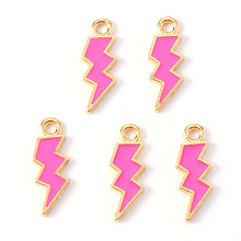 Honeyhandy Alloy Enamel Pendants, Lightning Bolt, Light Gold, Camellia, 20x7x1.5mm, Hole: 2mm