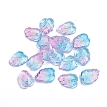 Honeyhandy Two-Tone Transparent Glass Charms, Leaf, Light Sky Blue, 13.5x10.5x3.5mm, Hole: 1.2mm