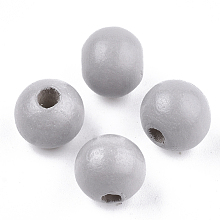 Honeyhandy Painted Natural Wood Beads, Round, Light Grey, 10x8.5~9mm, Hole: 2~3mm