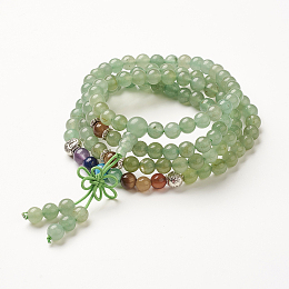 Honeyhandy Yoga Chakra Jewelry, Natural Green Aventurine Beads Wrap Bracelets, Four Loops, with Alloy Findings, 29.4 inch(74.8cm)