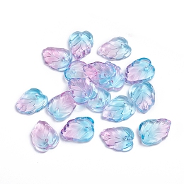 Honeyhandy Two-Tone Transparent Glass Charms, Leaf, Light Sky Blue, 13.5x10.5x3.5mm, Hole: 1.2mm