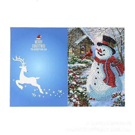 Honeyhandy DIY Diamond Painting Greeting Card Kits, including Paper Card, Paper Envelope, Resin Rhinestones, Diamond Sticky Pen, Tray Plate and Glue Clay, Snowman Pattern, Paper: 180x260mm, 1pc