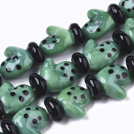 ARRICRAFT Handmade Lampwork Beads Strands, Christmas Gloves, for Christmas, Green, 19~20x15x9~10mm, Hole: 1.8mm, about 25pcs/Strand, 18.90''(48cm)
