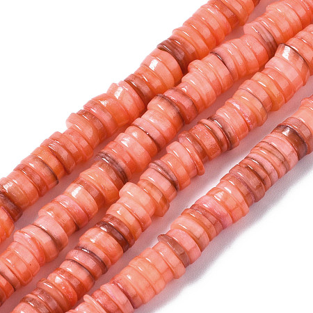 Arricraft Natural Freshwater Shell Beads Strands, Dyed, Flat Round/Disc, Heishi Beads, Dark Salmon, 5~6x1~2mm, Hole: 1mm, about 205~215pcs/strand, 15.35 inch(39cm)