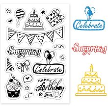 GLOBLELAND Happy Birthday Theme Clear Stamps Celebrate Birthday Surprise Silicone Transparent Stamp for DIY Scrapbooking Card Making Photo Album Decoration