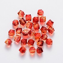 Honeyhandy Two Tone Transparent Spray Painted Acrylic Beads, Polygon, FireBrick, 7.5x8x8mm, Hole: 1.8mm