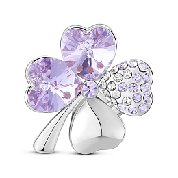 SHEGRACE Alloy Brooch, with Micro Pave AAA Cubic Zirconia Four Leaf Clover with Violet Austrian Crystal, Lilac, 22x25mm