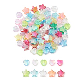 Honeyhandy 100Pcs 2 Style Eco-Friendly Transparent Acrylic Beads, Heart/Star, Dyed, AB Color, Mixed Color, 8~10x8~10x3~4mm, Hole: 1.5mm, 50pcs/style