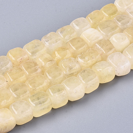Honeyhandy Natural Dolomite Beads Strands, Dyed, Cube, Champagne Yellow, 7~8x7~8x7~8mm,  Hole: 1.2mm, about 50~52pcs/strand, 14.76 inch~15.35 inch(37.5cm~39cm)