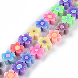 ARRICRAFT Handmade Flower Printed Polymer Clay Beads Strands, Flower, Colorful, 9.6x4mm, Hole: 1.4mm, about 38pcs/Strand, 12.99''(33cm)