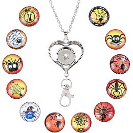 SUNNYCLUE 1 Box 12Pcs Snap Buttons Lanyards Snap Lanyards Halloween Spider Snap Buttons Charms Interchangeable Snap Charms Stainless Steel Lanyards for Women Student Teacher Nurses Office Supplies