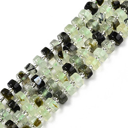 Honeyhandy Natural Prehnite Beads Strands, with Seed Beads, Heishi Beads, Flat Round/Disc, 6~6.5x3~3.5mm, Hole: 1mm, about 35~42pcs/strand, 7.09 inch~7.68 inch(18~19.5cm)