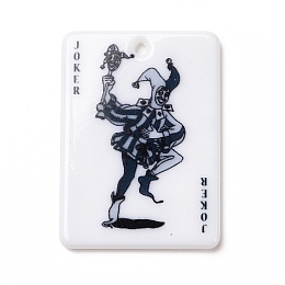 Honeyhandy Printed Acrylic Pendants, Rectangle with Playing Cards Pattern, Joker, Black, 36x25.5x2mm, Hole: 1.8mm