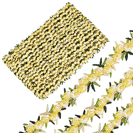 15 Yards Flower Polyester Embroidery Lace Ribbon, Clothes Accessories Decoration, Yellow, 3/4 inch(20mm)