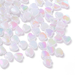 Honeyhandy 100Pcs Eco-Friendly Transparent Acrylic Beads, Dyed, AB Color, Heart, White, 8x8x3mm, Hole: 1.5mm