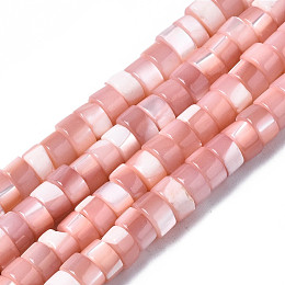 Honeyhandy Natural Trochus Shell Beads Strands, Dyed, Flat Round/Disc, Heishi Beads, Pink, 4x2mm, Hole: 0.8mm, about 154~160pcs/strand, 14.96~15.75 inch(38~40cm)