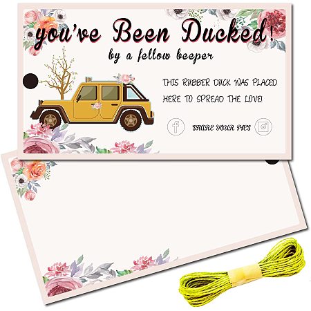 CREATCABIN 50Pcs You've Been Ducked Cards Duck Tags Card Ducking Game DIY Jeep Duck Card with Hole and Twine for Rubber Ducks Jeeps Car Decor 3.5 x 2 Inch-You've Been Ducked（Flower