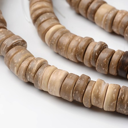 Honeyhandy Dyed Natural Coconut Disc Bead Strands, BurlyWood, 9x2~6mm, Hole: 3mm, about 108pcs/strand, 15.7 inch