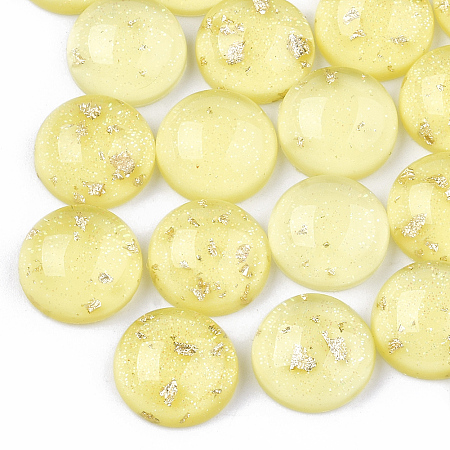 Resin Cabochons, with Glitter Powder and Gold Foil, Half Round, Yellow, 12x5.5mm