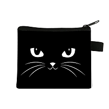 Honeyhandy Cute Cat Polyester Zipper Wallets, Rectangle Coin Purses, Change Purse for Women & Girls, Black, 11x13.5cm