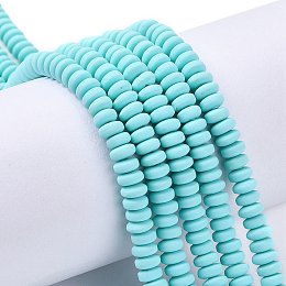 Honeyhandy Handmade Polymer Clay Beads Strands, for DIY Jewelry Crafts Supplies, Flat Round, Turquoise, 6~7x3mm, Hole: 1.5mm, about 113~116pcs/strand, 15.55 inch~16.14 inch(39.5~41cm)