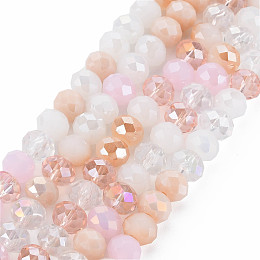 Honeyhandy Electroplate Glass Beads Strands, AB Color Plated, Faceted, Rondelle, Pearl Pink, 7.5~8x6mm, Hole: 1.5mm, about 69~72pcs/strand, 16.54 inch~17.24 inch(42cm~43.8cm)