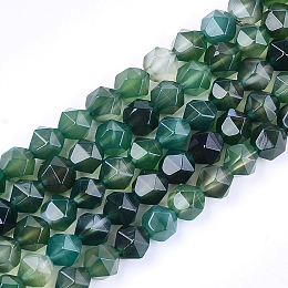 Honeyhandy Natural Agate Beads Strands, Dyed, Faceted, Star Cut Round Beads, Green, 9~10x9~10x9~10mm, Hole: 1mm, about 37pcs/strand, 14.5 inch