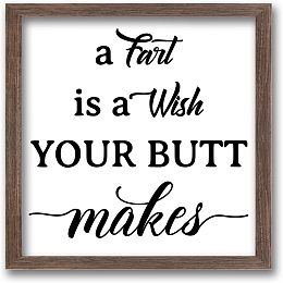 FINGERINSPIREE A Fart is a Wish Your Butt Makes Wood Sign with Acrylic Layer 7x7 Inch Rustic Funny Bathroom Sign Vintage Farmhouse Hanging Frame Sign for Home Restroom Washroom Bathroom Decor