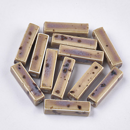 Honeyhandy Handmade Porcelain Beads, Fancy Antique Glazed Porcelain, Cuboid, Tan, 25~29x7~10x7~10mm, Hole: 2.5~3mm