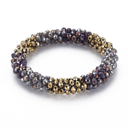 Honeyhandy Crochet Glass Beads Braided Stretch Bracelet, Women's Nepel Handmade Jewelry, Dark Goldenrod, Inner Diameter: 1-5/8 inch(4.2cm)