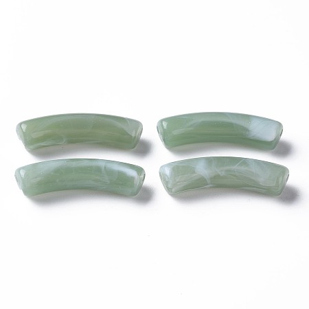 Honeyhandy Two Tone Acrylic Beads, Imitation Gemstone, Curved Tube, Dark Sea Green, 31x9.5x7.5mm, Hole: 1.8mm, about 345pcs/500g