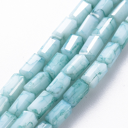 Honeyhandy Opaque Baking Painted Crackle Glass Beads Strands, Cuboid, Faceted, Pale Turquoise, 6.5x3.5x3.5mm, Hole: 1mm, about 60pcs/strand, 15.63 inch~15.75 inch(39.7cm~40cm)