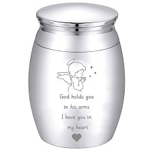 CREATCABIN Angel Mini Urn Small Keepsake Cremation Urns Ashes Holder Miniature Burial Funeral Paw Container Jar Engraving Stainless Steel for Human Ashes Pet Dog Cat 1.57 x 1.18 Inch(Silver)