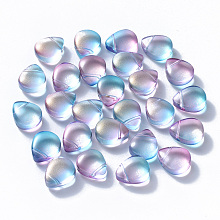 Arricraft Transparent Spray Painted Glass Beads, Top Drilled Beads, with Glitter Powder, Teardrop, Sky Blue, 12.5x10.5x5.5mm, Hole: 0.9mm