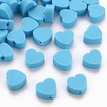 Honeyhandy Handmade Polymer Clay Beads, Heart, Dodger Blue, 8~9x9~10x3~5mm, Hole: 1.2mm