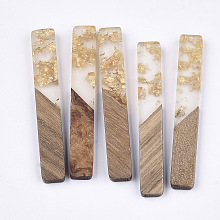 Honeyhandy Resin & Wood Big Pendants, with Gold Foil, Rectangle, Gold, 51.5x7.5x3mm, Hole: 1.8mm