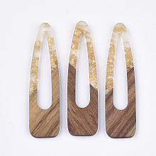 Honeyhandy Resin & Walnut Wood Big Pendants, with Gold Foil, Snap Hair Clip Shape, Gold, 66~66.5x17x3~3.5mm, Hole: 1.5mm