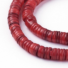 Honeyhandy Shell Beads Strands, Dyed, Disc, Red, 4.9~6x0.4~6mm, Hole: 1.4mm, about 15.94 inch~16.14 inch(40.5~41cm)