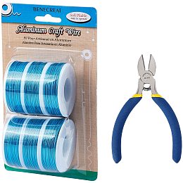 BENECREAT 6 Rolls 18 Gauge Aluminum Craft Wire with Side Cutting Plier, 450 Feet Jewelry Beading Wire Bendable Metal Wire for Jewelry Making Craft, Blue