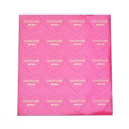 Honeyhandy Valentine's Day Sealing Stickers, Label Paster Picture Stickers, for Gift Packaging, Heart with Word Handmade with Love, Deep Pink, 28x32mm