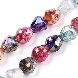 Honeyhandy Transparent Electroplate Glass Beads Strands, AB Color Plated, Faceted, Teardrop, Colorful, 10.5x10mm, Hole: 1.2mm, about 33pcs/strand, 13.78 inch(35cm)