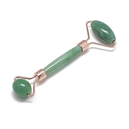 ARRICRAFT Natural Green Aventurine Massage Tools, Facial Rollers, with Brass Findings, Rose Gold, 13.5~15.3x4~6x2~2.05cm