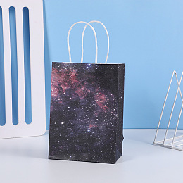 Honeyhandy Starry Sky Pattern Kraft Paper Bags, with Hemp Rope, Gift Bags, Shopping Bags, Rectangle, Star Pattern, 15x8x21cm