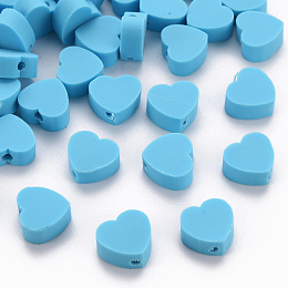 Honeyhandy Handmade Polymer Clay Beads, Heart, Dodger Blue, 8~9x9~10x3~5mm, Hole: 1.2mm