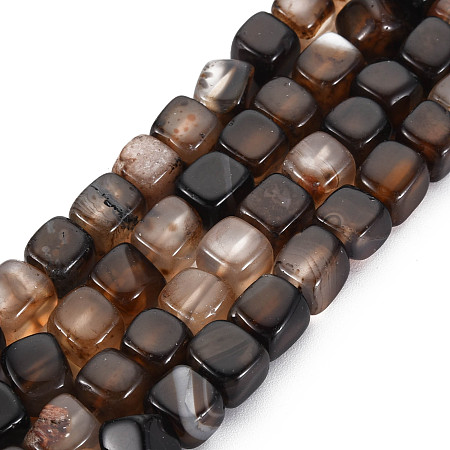 Natural Agate Beads Strands, Dyed & Heated, Cube, Coconut Brown, 5~8x4~8x4~6mm, Hole: 1.2mm, about 65pcs/strand, 13.58~13.98 inch(34.5~35.5cm)