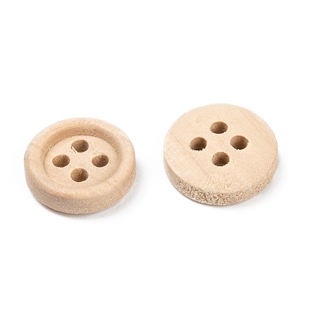 Honeyhandy Natural Round 4 Hole Buttons, Wooden Buttons, Wheat, about 13mm in diameter, Hole: 1mm