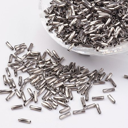 Honeyhandy Glass Twisted Bugle Beads, Metallic Colours,Gray, 9x2mm, Hole: 0.5mm, about 7000pcs/bag