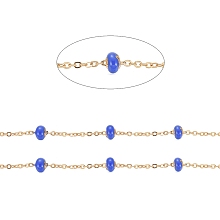 Honeyhandy Stainless Steel Satellite Chains, with Enamel Beads and Spool, Soldered, Long-Lasting Plated, Flat Round, Golden, Blue, 1.5x1.2x0.3mm, about 32.8 Feet(10m)/roll